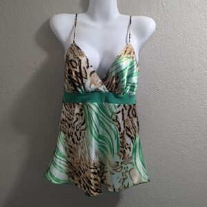 Animal and plant print silk top